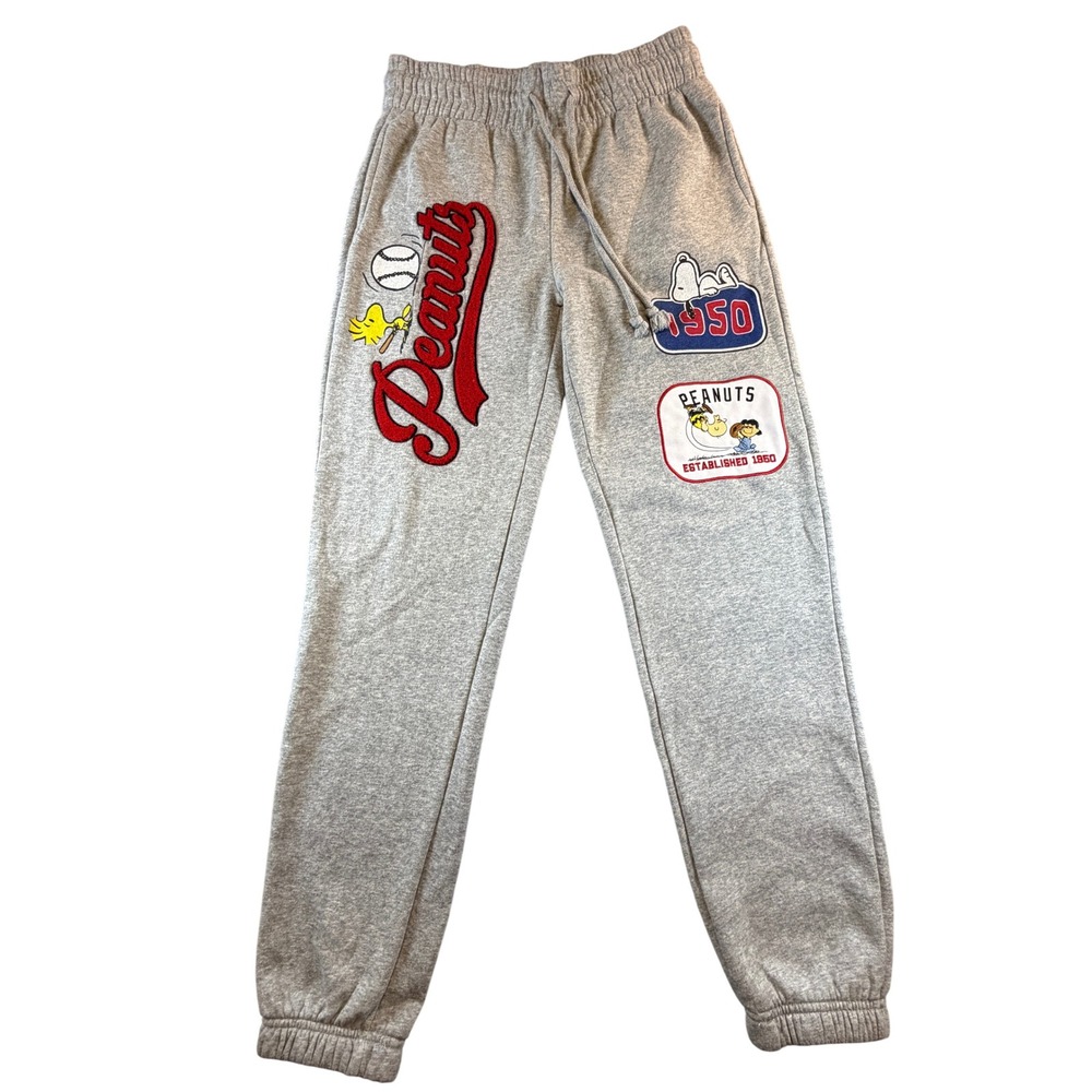 Peanuts Snoopy Woodstock Heather Gray Jogger Sweatpants XS LJ42407LB